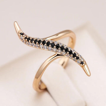 Unique Design White And Black AAA Zircon Diamonds Fashion 14K Rolled Rose Gold Daily Fine Jewellery Ring